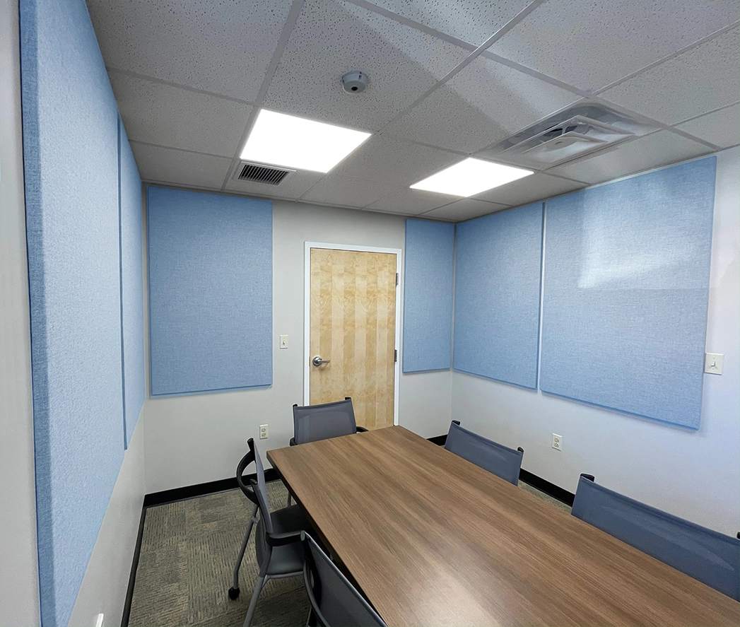Office with Fabric-wrapped acoustical wall panels